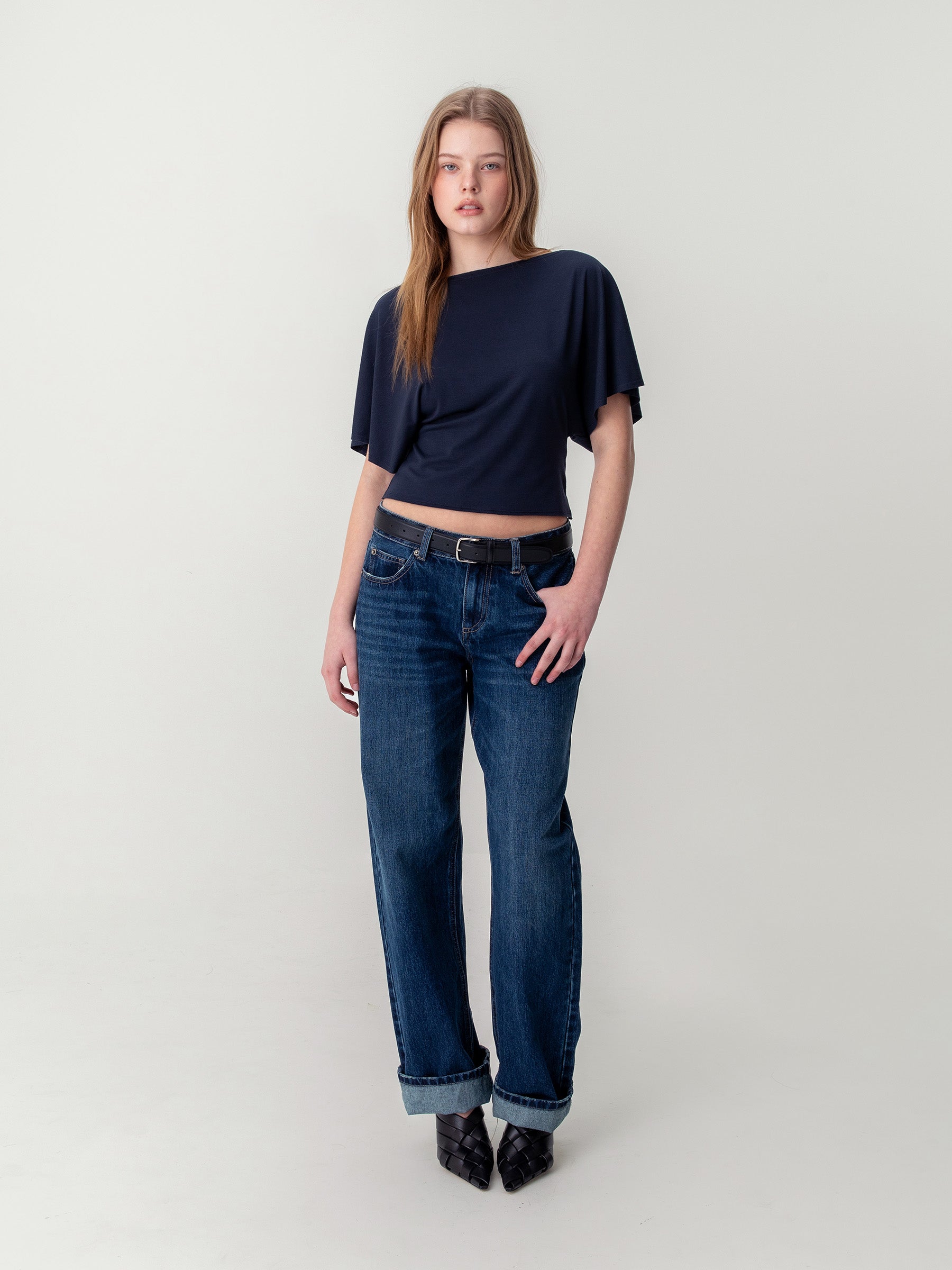 CINCH BACK ROLL-UP JEANS (BLUE) – Glowny