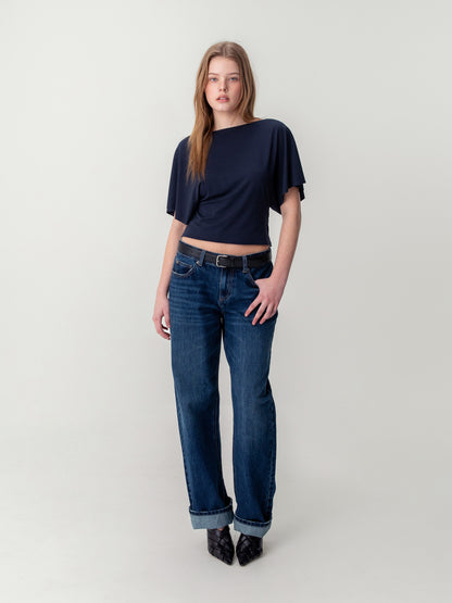 CINCH BACK ROLL-UP JEANS (BLUE)