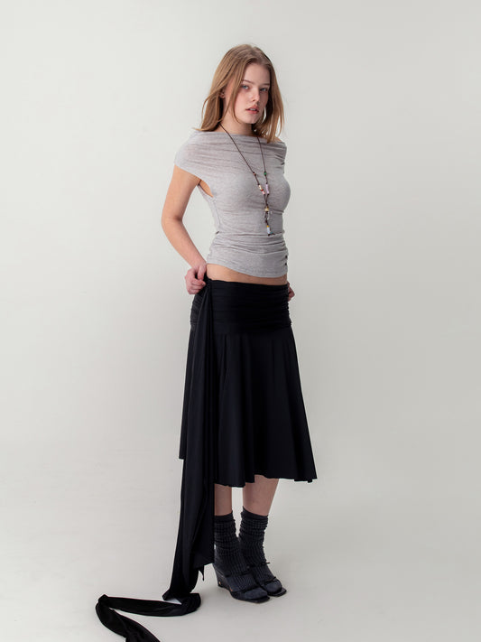 DRAPED WAVE SKIRT (BLACK)
